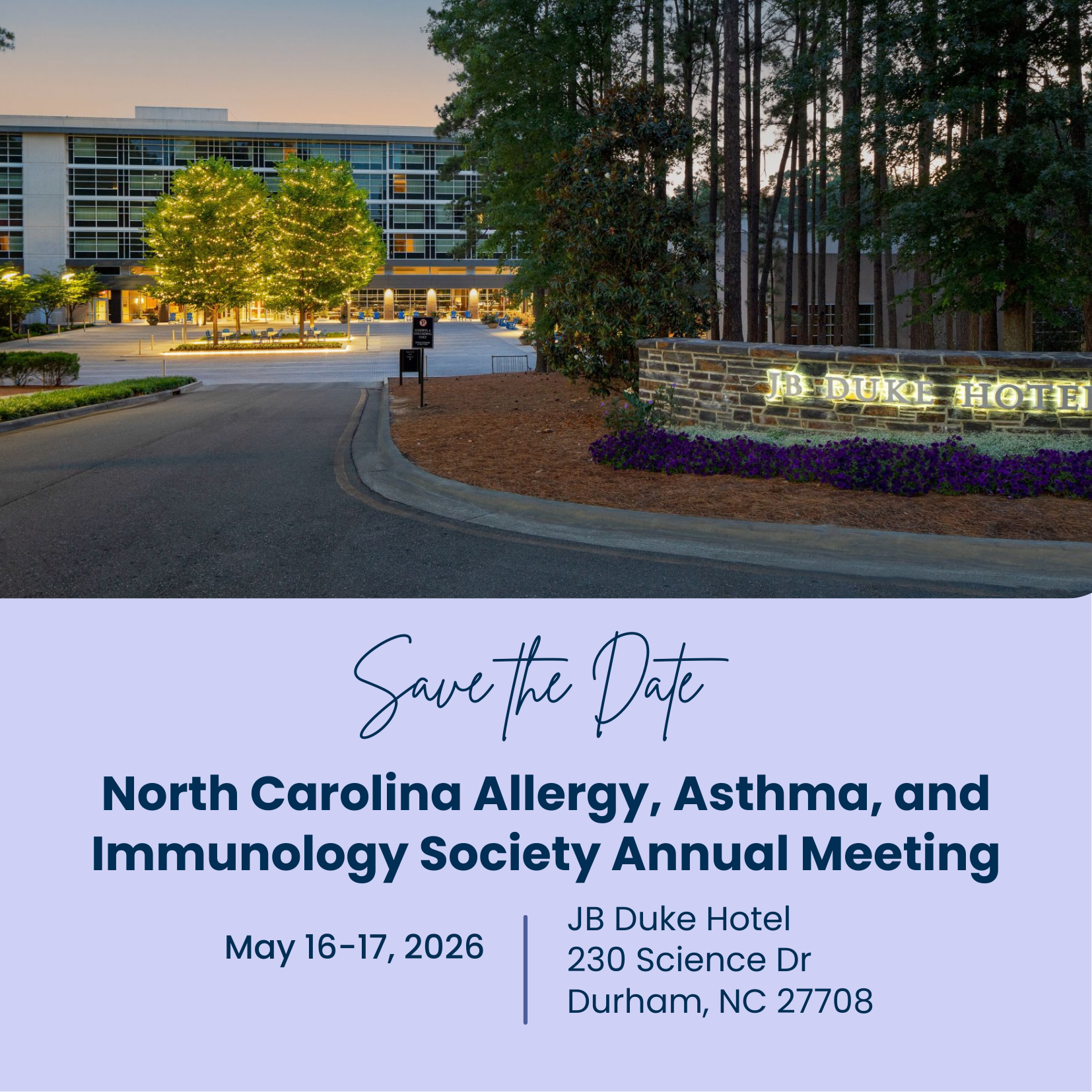 Save the date for the NCAAIS Annual Meeting, May 16-17, Duke Hotel, Durham