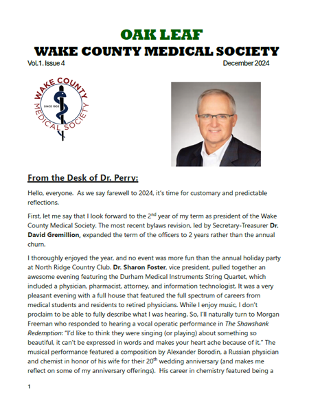 December 2024 Wake County Medical Society Oak Leaf Newsletter