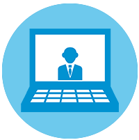 icon of laptop with male figure presenting webinar